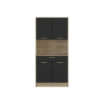 Buffet de cuisine 4 portes battantes Noir/Chêne - alfredo - l 83 x l 40 x h 176 cm