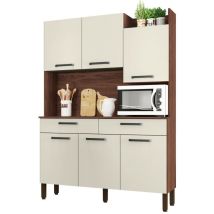 Beaux Meubles Pas Chers - Buffet de Cuisine 6 Portes 2 Tiroirs Noyer Blanc 10 Niches l 132 h 186 p 38.8 cm - Marron