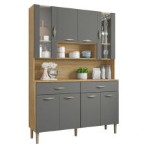 Beaux Meubles Pas Chers - Buffet de Cuisine 8 Portes 2 Tiroirs Chêne et Gris l 121.4 h 173.5 p 36.3 cm