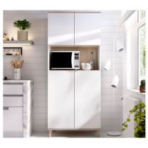 Meuble de cuisine 80x40x189 cm blanc mat et chêne naturel avec quatre portes - Gubbio