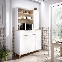 Dekit - Buffet De Cuisine Wajdi - 4 Portes, 1 Tiroir Et 3 Niches - Blanc Et Chêne