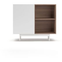 Herdasa - Buffet de rangement bas en mélamine, collection printed, avec 1 porte, couleur noyer et blanc