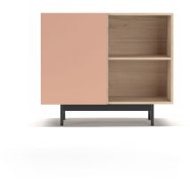 Herdasa - Buffet de rangement bas en mélamine, collection printed, avec 1 porte, couleur chêne clair et rose