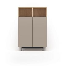 Herdasa - Buffet de rangement haut en mélamine, collection printed, avec 2 portes, couleur chêne clair - taupe