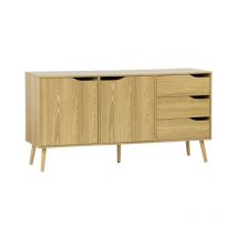 Sweeek - Buffet de rangement scandinave. buffet haut. vaisselier. 2 portes. 3 tiroirs. effet frêne. 160cm