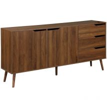 Sweeek - Buffet de rangement scandinave. buffet haut. vaisselier. 2 portes. 3 tiroirs. décor bois de noyer. 160cm