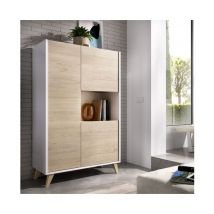 Abitare - Séjour buffet 135 cm blanc mat et chêne naturel avec 3 portes - Corato