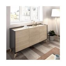 Abitare - Buffet 155 cm graphite et chêne naturel avec trois portes - Corato