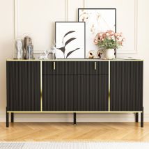 Buffet De Salon 160 Cm Avec 1 Grand Tiroir,meuble De Rangement Avec Étagère Réglable,commode À 4 Portes, Noir Sideboard Pour Salon, Salle À Manger, 