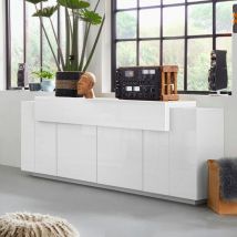 Buffet de cuisine et salon moderne blanc 200cm 4 placards Corona Side Lacq