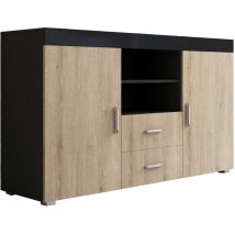 Muebles Bonitos – Buffet Bas 2 Portes 2 Tiroirs 140x82x40cm – Finition Mélamine Brillante Et Mate – Poignées En Aluminium – Meuble De Rangement 