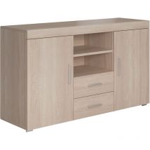Muebles Bonitos - Buffet de salon bas 2 portes 2 tiroirs 140x80x40cm Meuble de rangement Modèle roque Couleur Sonoma Finition Mat