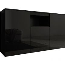 Muebles Bonitos - Buffet de salon bas 3 portes 140x80x40cm Meuble de rangement Modèle nevada Couleur Noir Finition Brillante
