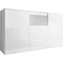 Muebles Bonitos - Buffet de salon bas 3 portes 140x80x40cm Meuble de rangement Modèle nevada Couleur Blanc Finition Brillante