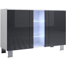 Muebles Bonitos - Buffet de salon bas 3 portes 2 étagères vitrine avec led 120x82x40cm Pieds en aluminium 12cm Modèle luke A1 Couleur Blanc et Noir