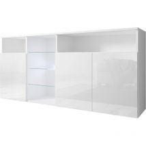 Muebles Bonitos - Buffet de salon bas 3 portes avec led 150x70x35cm Meuble de rangement Modèle clark Couleur Blanc Finition Brillante