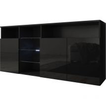 Muebles Bonitos - Buffet de salon bas 3 portes avec led 150x70x35cm Meuble de rangement Modèle clark Couleur Noir Finition Brillante