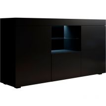 Muebles Bonitos - Buffet de salon bas 3 portes avec led 150x80x40cm Meuble de rangement Modèle natolia Couleur Noir mate