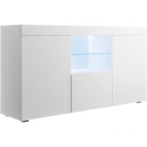 Muebles Bonitos - Buffet de salon bas 3 portes avec led 150x80x40cm Meuble de rangement Modèle natolia Couleur Blanc mate