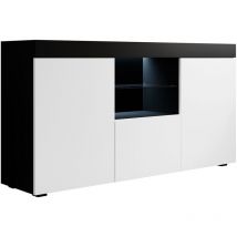 Muebles Bonitos - Buffet de salon bas 3 portes avec led 150x80x40cm Meuble de rangement Modèle natolia Couleur Noir et Blanc mate