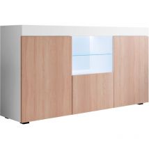 Muebles Bonitos - Buffet de salon bas 3 portes avec led 150x80x40cm Meuble de rangement Modèle natolia Couleur sonoma et Blanc mate
