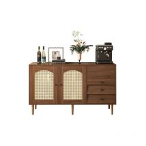 Ineasicer - Buffet de style rustique avec portes en rotin - 130 x 75,5 x 40 cm - fermeture magnétique, étagères réglables, structure solide - Design