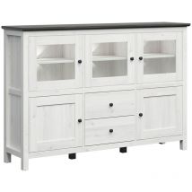 Petits-meubles - Buffet Duck mit 2 Schubladen und 5 Türen, Patiniertes Weiß und dunkles Holzoptik, 186cm
