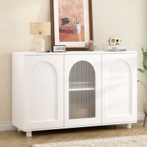 Buffet élégant et simple en forme de U en blanc pur avec porte en verre et design rebondissant pour cuisine, salon et salle à manger