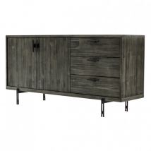 Meubletmoi - Buffet en bois d'acacia massif cendré avec piètement métal noir - kubi