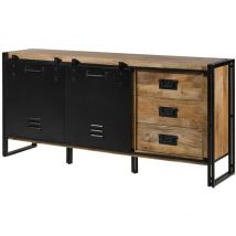 Massivmoebel24 - Buffet en bois de manguier 195x45x90 laqué naturel clair / Métal noir blackburn 107