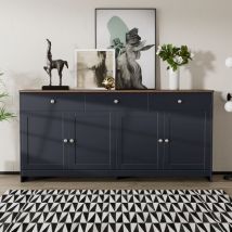 Lafomukea - Buffet en bois gris et noir, quatre portes, trois tiroirs, salon, salle à manger. Couleur bois et gris noir