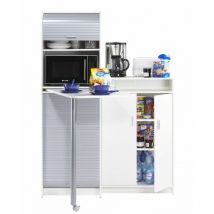 Beaux Meubles Pas Chers - Buffet et Table de Cuisine Pivotante Blanc Alu 9 Niches