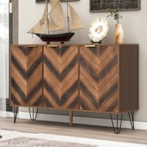 Groofoo - Buffet exclusif à trois portes, avec des détails élégants et un espace de rangement généreux. Porte plaquée bois massif, aspect concave et