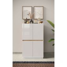 Calicosy - Buffet haut 4 portes fantasy Blanc laqué/chêne Cadiz 105 x 170cm