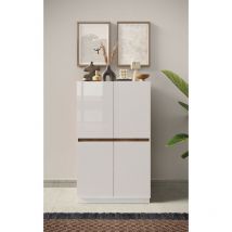 Calicosy - Buffet haut 4 portes fantasy Blanc laqué/chêne Mercure 105 x 170cm
