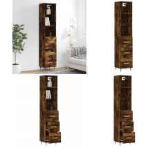 Buffet haut Chêne fumé 34,5x34x180 cm Bois d'ingénierie - Buffet Design - Meuble Rangement - Armoire Élégante - Mobilier Salon - Commode Moderne