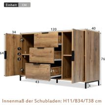 Aiducho - Commode Buffets Avec 2 Portes Et 3 Tiroirs 120 x 40 x 76 Cm En Chêne Foncé Étagère Réglable Buffet Haut Pour Chambre à Coucher Et Tous Les