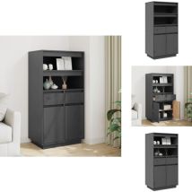 Buffet haut Gris 60x40x116,5 cm Bois massif de pin - Buffet Design Moderne - Meuble Rangement Cuisine - Commode Bois Massif - Bibliothèque Ouverte