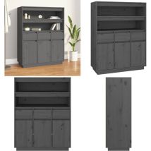 Vidaxl - Buffet haut Gris 89x40x116,5 cm Bois massif de pin - Buffet Design Moderne - Meuble Rangement Cuisine - Commode Bois Massif - Bibliothèque