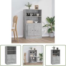The Living Store Buffet haut gris béton 60x35,5x103,5 cm bois d'ingénierie - Buffet Design Moderne - Meuble Rangement Cuisine - Armoire Murale