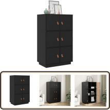 Buffet haut Noir 67x40x108,5 cm Bois massif de pin - Buffet Design Classique - Meuble De Rangement - Buffet Noir - Buffet Bois Massif - Buffet Entrée