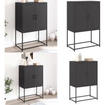 Buffet haut noir 68,5x38,5x107 cm acier - Buffet Design Industriel - Meuble Rangement - Buffet Noir - Buffet Acier - Buffet Hauteur - Home & Living