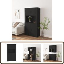 Buffet haut Noir Bois d'ingénierie - Buffet Design Moderne - Buffet Noir - Buffet Rangement - Meuble Tv - Armoire Haute