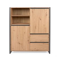 Argonauta - Buffet 139 cm chêne artisanal et gris anthracite avec deux portes et deux tiroirs - Lentini