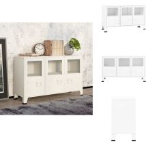 Buffet industriel Blanc 105x35x62 cm Métal et verre - Buffet Industriel - Meuble De Rangement - Buffet Blanc - Buffet Metal - Buffet Design