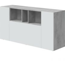 Usinestreet - Buffet loira - Mélaminé - Blanc artik et ciment - 3 portes + 3 niches de rangement - l 150 x p 41 x h 76 cm