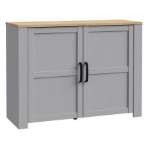Meubletmoi - Buffet L116 cm décor chêne et gris clair avec poignées noir - antibes
