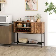 Design In - Buffet Latéral Meuble de Bar à Café avec Racks à Vin & Étagères de Rangement Console en Bois avec Cadre Métallique Café CW36204