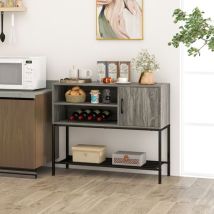 Buffet Latéral Meuble de Bar à Café avec Racks à Vin & Étagères de Rangement Console en Bois avec Cadre Métallique Gris CW4320 Maison Chic
