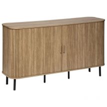 Buffet, meuble de rangement en bois mdf naturel et acier coloris noir - Longueur 140 x Profondeur 40 x Hauteur 80,50 cm